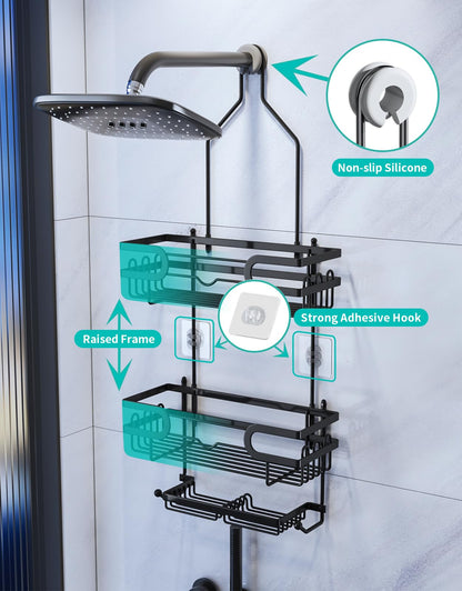 HapiRm Shower Caddy Hanging - 3 Tier Over Shower Head Caddy, No Drilling Shower Organizer Hanging with 2 Soap Holder & 12 Hooks, Bathroom Shower Shelves for Shampoo, Soap - Available at All In One Marketplace Canada