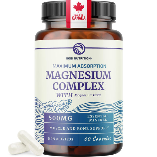 Magnesium Citrate Complex | 500MG | High Absorption Formula | Calm, Relaxation & Digestion Support Supplement with Elemental Magnesium Oxide | Made in Canada, Soy-Free | 60 Ct (2-Month Supply)