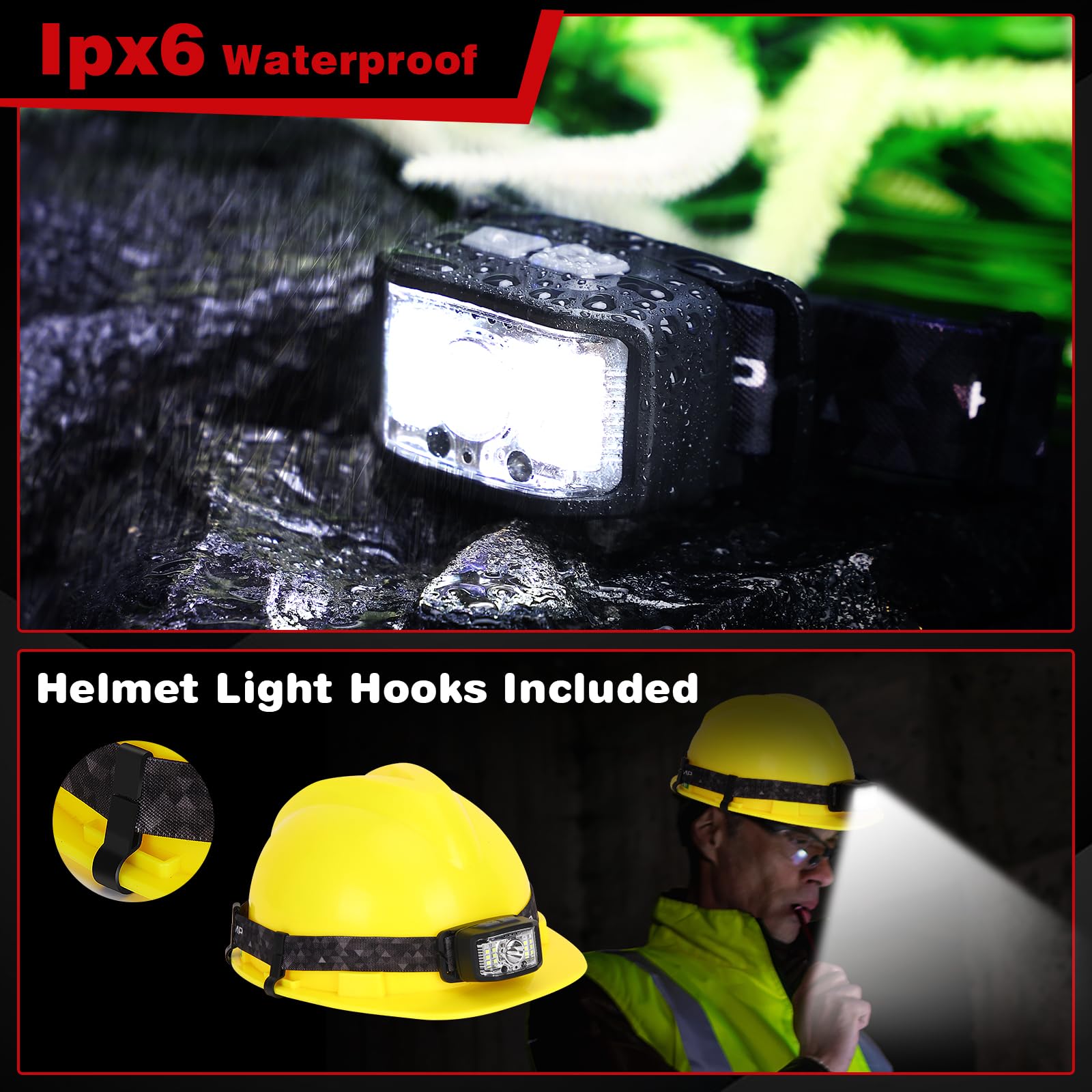 Headlamp Rechargeable 2 Packs,2000 Lumen Super Bright Motion Sensor 16 Modes (Individual Control) LED Headlamp,Waterproof Lightweight Flashlight Hard Hat Light for Outdoor Camping Fishing Running - Available at All In One Marketplace Canada