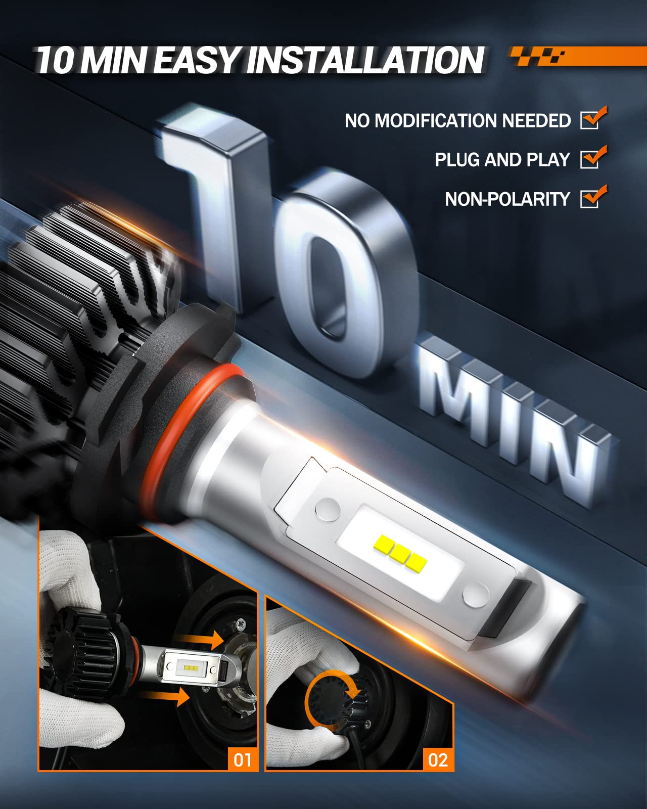 SEALIGHT 9005 LED Headlight Bulb, 40000 Lumens 800% Brightness, HB3 High Beam LED Light Bulbs, 6000K Cool White, 9005 Halogen Replacement, Plug and Play, IP67 Waterproof, Pack of 2