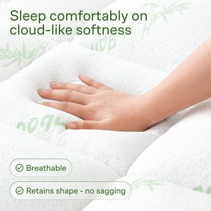 Bamboo Mattress Topper Queen RV Size - Thick Cooling Breathable Pillow Top Mattress Pad for Back Pain Relief - Deep Pocket Topper Fits 8-20 Inches (60x75 Inches, Green)