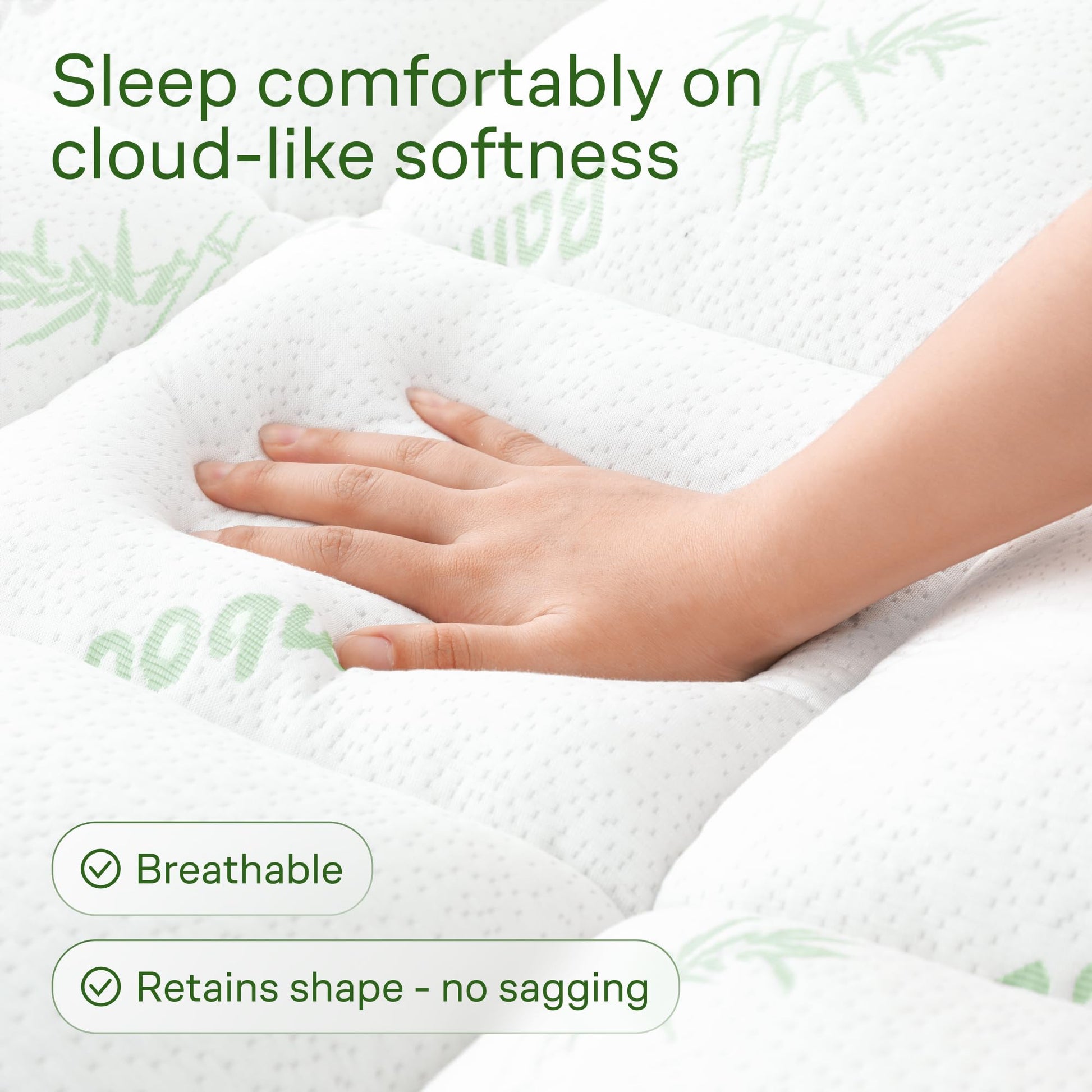 Bamboo Mattress Topper Double/Full Size - Thick Cooling Breathable Pillow Top Mattress Pad for Back Pain Relief - Deep Pocket Topper Fits 8-20 Inches (54x75 Inches, White)