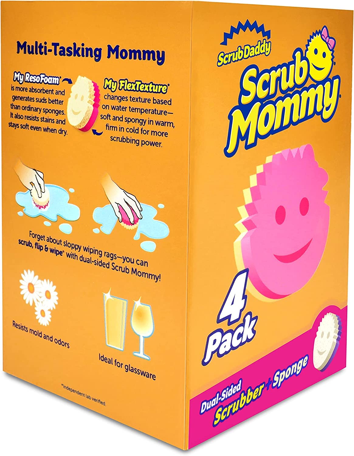 Scrub Daddy Dual Sided Sponge and Scrubber - Scrub Mommy - Scratch Free Sponge for Dishes and Home, Soft in Warm Water, Firm in Cold, Odor Resistant 4 Count - Available at All In One Marketplace Canada