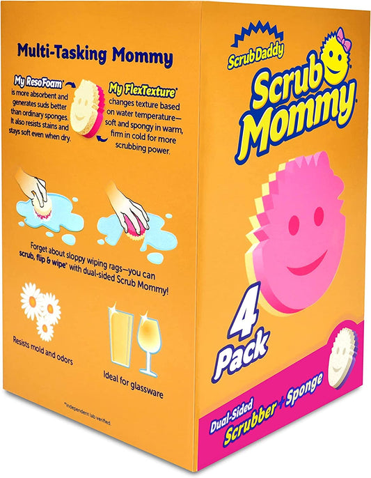 Scrub Daddy Dual Sided Sponge and Scrubber - Scrub Mommy - Scratch Free Sponge for Dishes and Home, Soft in Warm Water, Firm in Cold, Odor Resistant 4 Count - Available at All In One Marketplace Canada