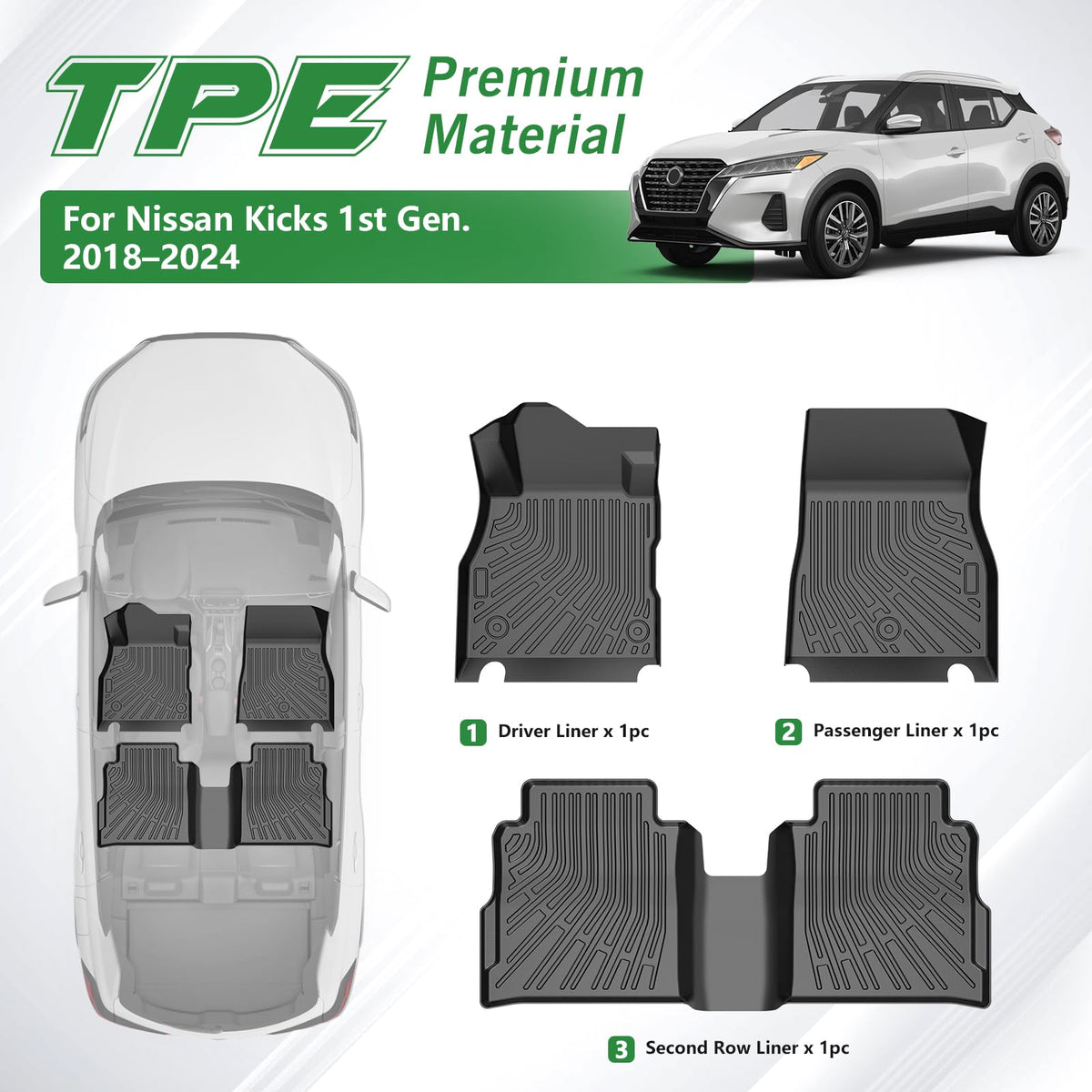 Cacartist Floor Mats Custom Fit for Nissan Kicks 2018-2023 2024 & Kicks Play 2025 Accessories TPE 3D All Weather Floor Liners 1st & 2nd Row Heavy Duty Durable Non-Slip Winter Mats 🍁 All In One Marketplace Canada