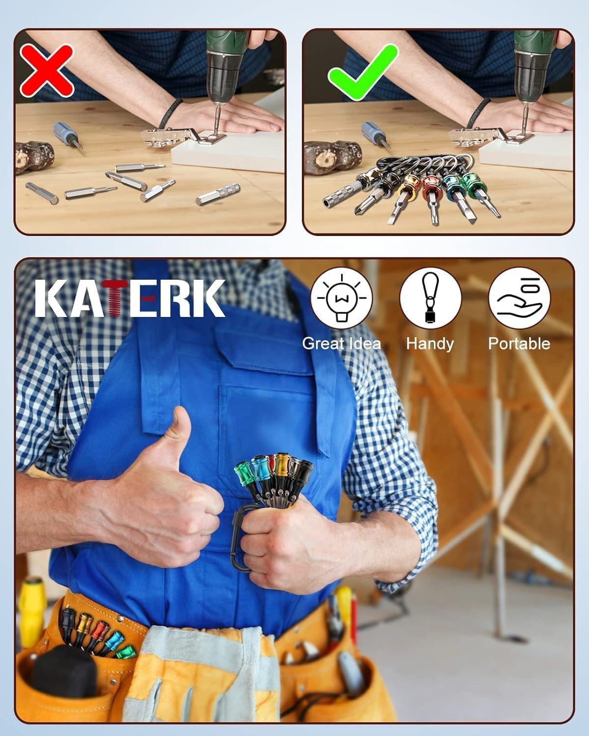 Upgrade, Push to Unlock,katerk 6pcs 1/4 inch Hex Shank Aluminum Alloy Screwdriver Bits Holder Light-weight Quick-change Extension Bar Keychain Drill Screw Adapter Change Portable, With Black Carabiner - Available at All In One Marketplace Canada