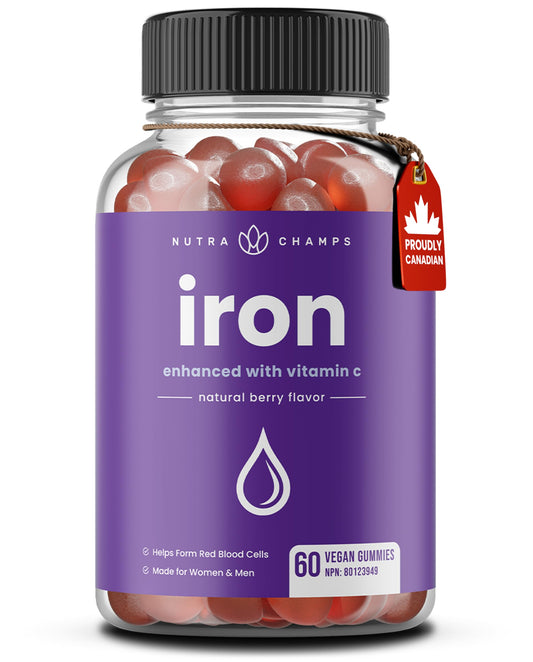 Iron Gummies with Vitamin C | 10mg Iron Per Gummy | Iron Supplements for Women & Men | Vegan Gummies | Blood Cell Formation Support | Energy, Focus, Immune Support | Vegan & Non-GMO (1) - Available at All In One Marketplace Canada
