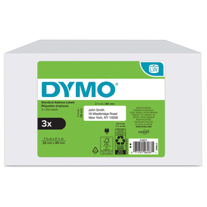 DYMO Authentic LW Mailing Address Labels for LabelWriter Label Printers, (1-1/8" x 3-1/2"), 3 Rolls of 350 (1050 Total) DYMO