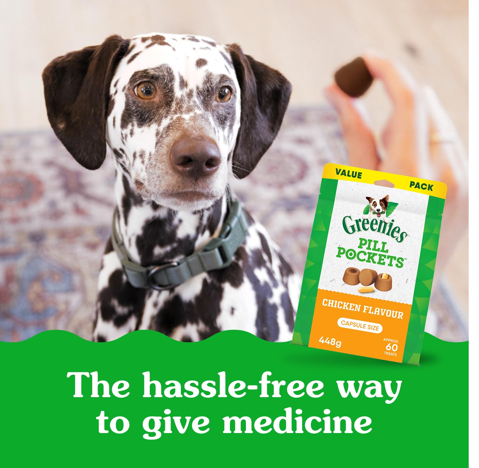 GREENIES Pill Pockets Capsule Size Natural Soft Dog Treats Chicken Flavor, (60 Treats) 15.8oz. Pack
