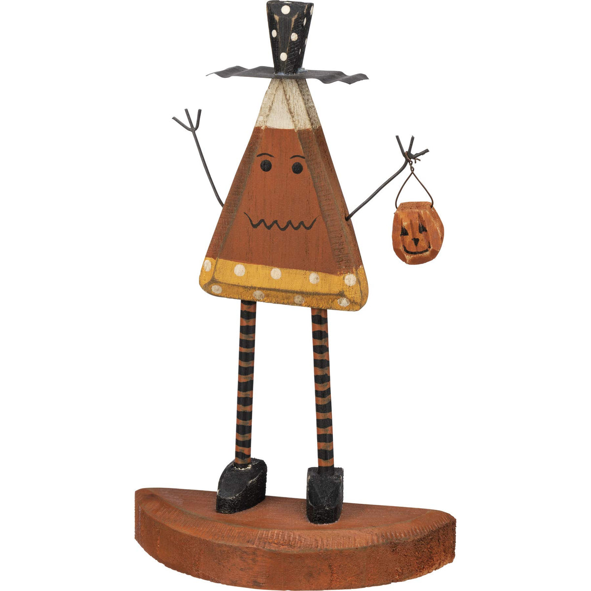 Primitives by Kathy Halloween Decor - Wooden Candy Corn Standing Man 4.5x8 inches, Black, Orange, White