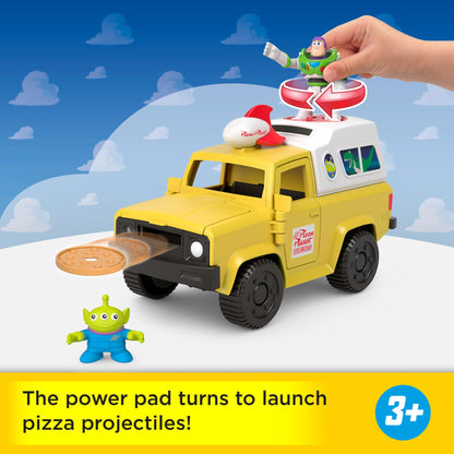 Fisher-Price Imaginext Disney and Pixar Toy Story Pizza Planet Truck with 3-inch Buzz Lightyear & Alien Friend Action Figures, Toy Vehicle & Pizza Projectile Accessories Fisher-Price