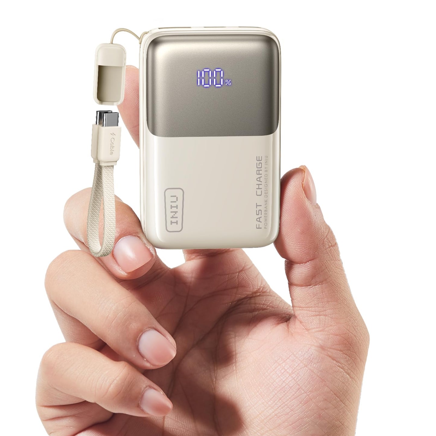 INIU Power Bank, Ultra Mini 10000mAh 45W Fast Charging Portable Charger, USB C Battery Pack with Cable, Flight-Safe Travel Powerbank for iPhone, Samsung, Google, for Camping, Office, Airport, Beige - Available at All In One Marketplace Canada