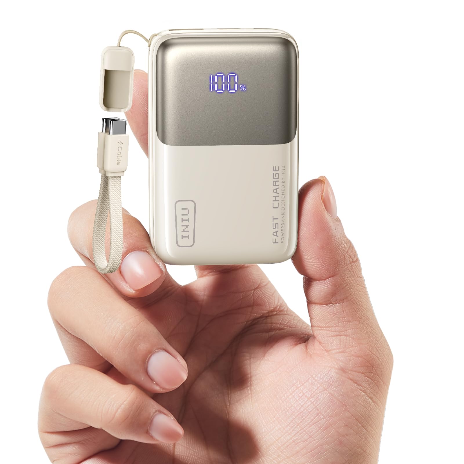 INIU Power Bank, Ultra Mini 10000mAh 45W Fast Charging Portable Charger, USB C Battery Pack with Cable, Flight-Safe Travel Powerbank for iPhone, Samsung, Google, for Camping, Office, Airport, Beige - Available at All In One Marketplace Canada