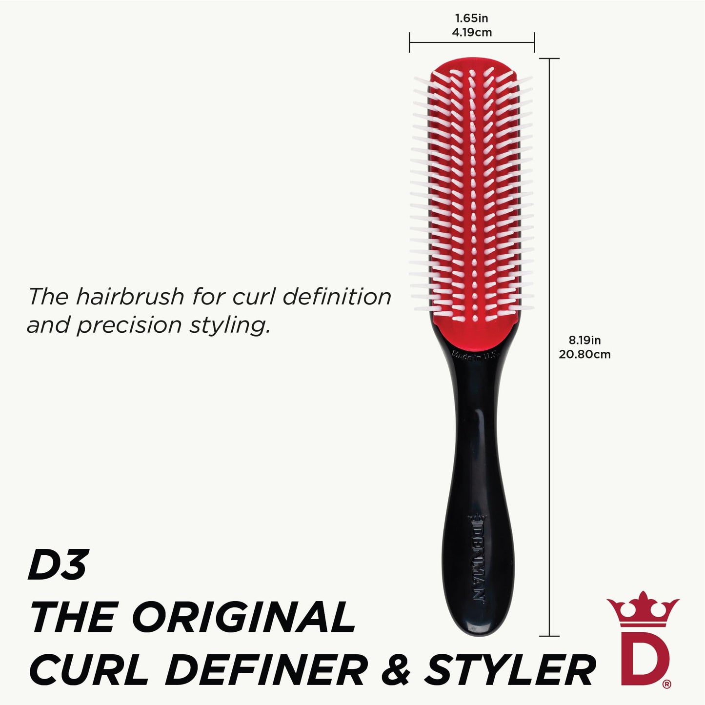 Denman D3 Original Curl Definer & Styler – 7‑Row Detangling Brush for Smooth, Defined Curls – Precision Styling Brush for Curly or Straight Hair – For Men and Women - Available at All In One Marketplace Canada