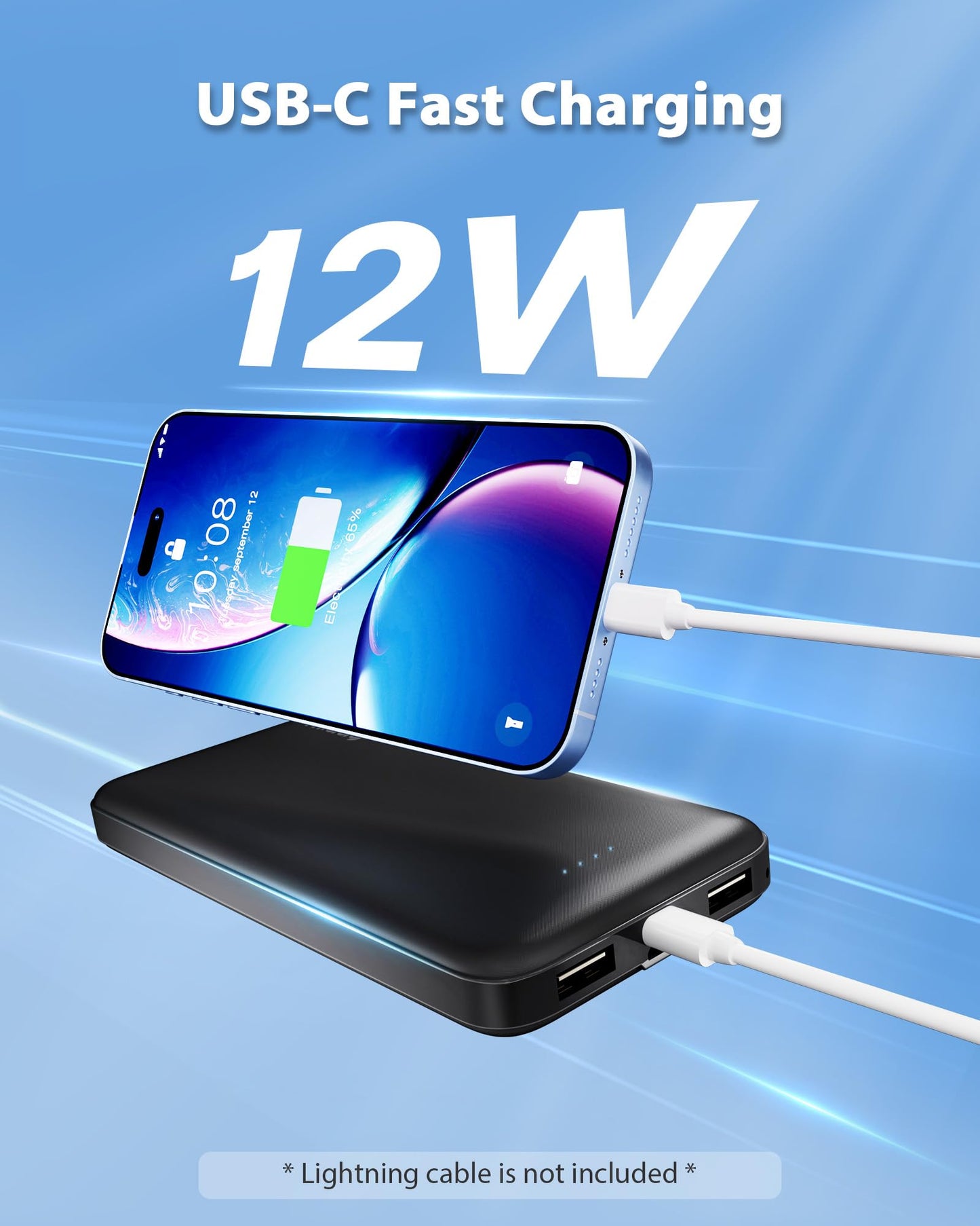 Miady 2-Pack 10000mAh Dual USB Portable Charger, Slim USB-C Power Bank, Travel Battery Pack 3 Outputs 2 Inputs Compatible with iPhone 17/16/15/14 Galaxy S24/22 Google iPad Android etc