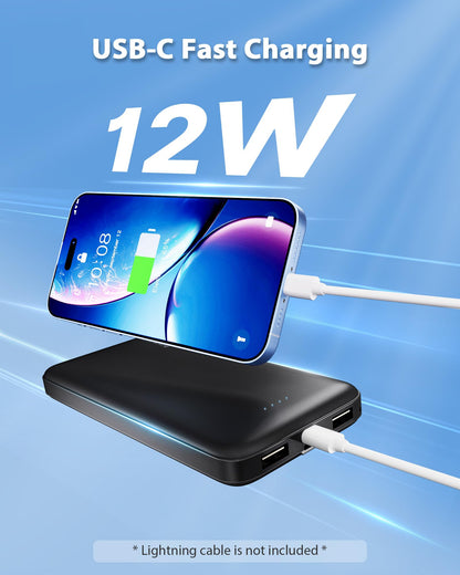 Miady 2-Pack 10000mAh Dual USB Portable Charger, Slim USB-C Power Bank, Travel Battery Pack 3 Outputs 2 Inputs Compatible with iPhone 17/16/15/14 Galaxy S24/22 Google iPad Android etc