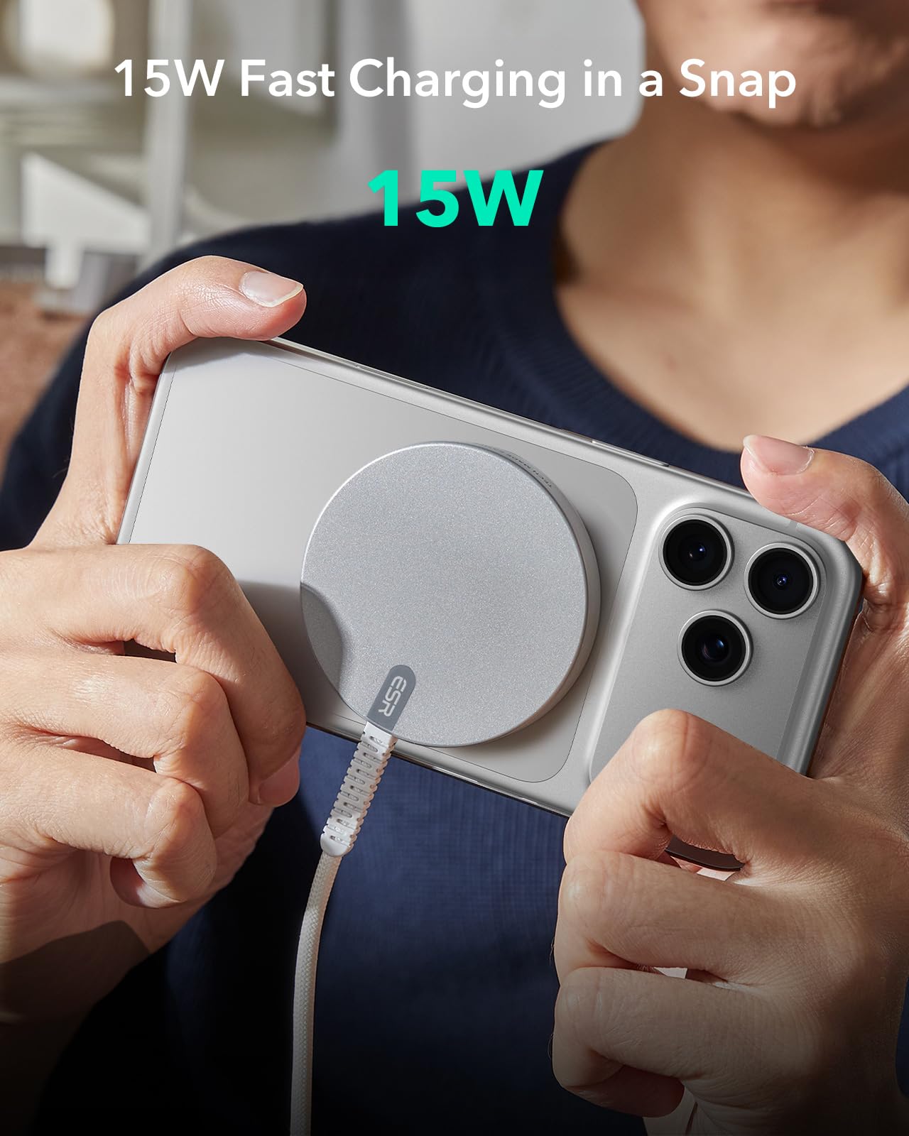 ESR Wireless Charger 15W with MagSafe, Compatible with iPhone 17/16/15/14/13/12 Series, MagSafe Accessories, Strong Magnetic Lock, Durable TPE Cable, 2 Pack, Silver 🍁 All In One Marketplace Canada