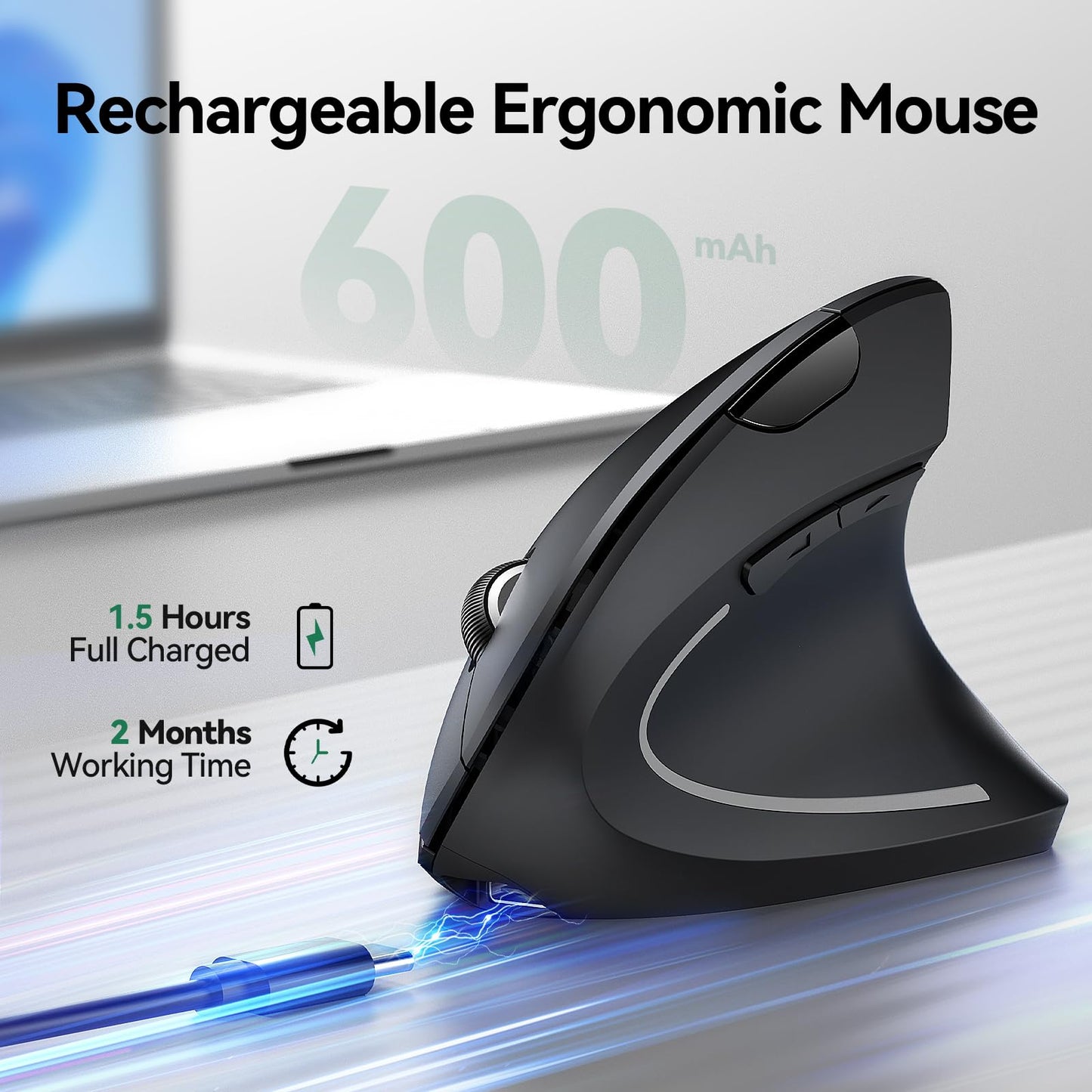 TECKNET Ergonomic Mouse, Rechargeable Vertical Ergo Mouse Wireless, Silent 2.4GHz 6 Buttons Optical Carpal Tunnel Mouse, 5 Adjustment Levels, Up to 4800DPI Wireless Mouse for Laptop, Desktop, PC - Available at All In One Marketplace Canada