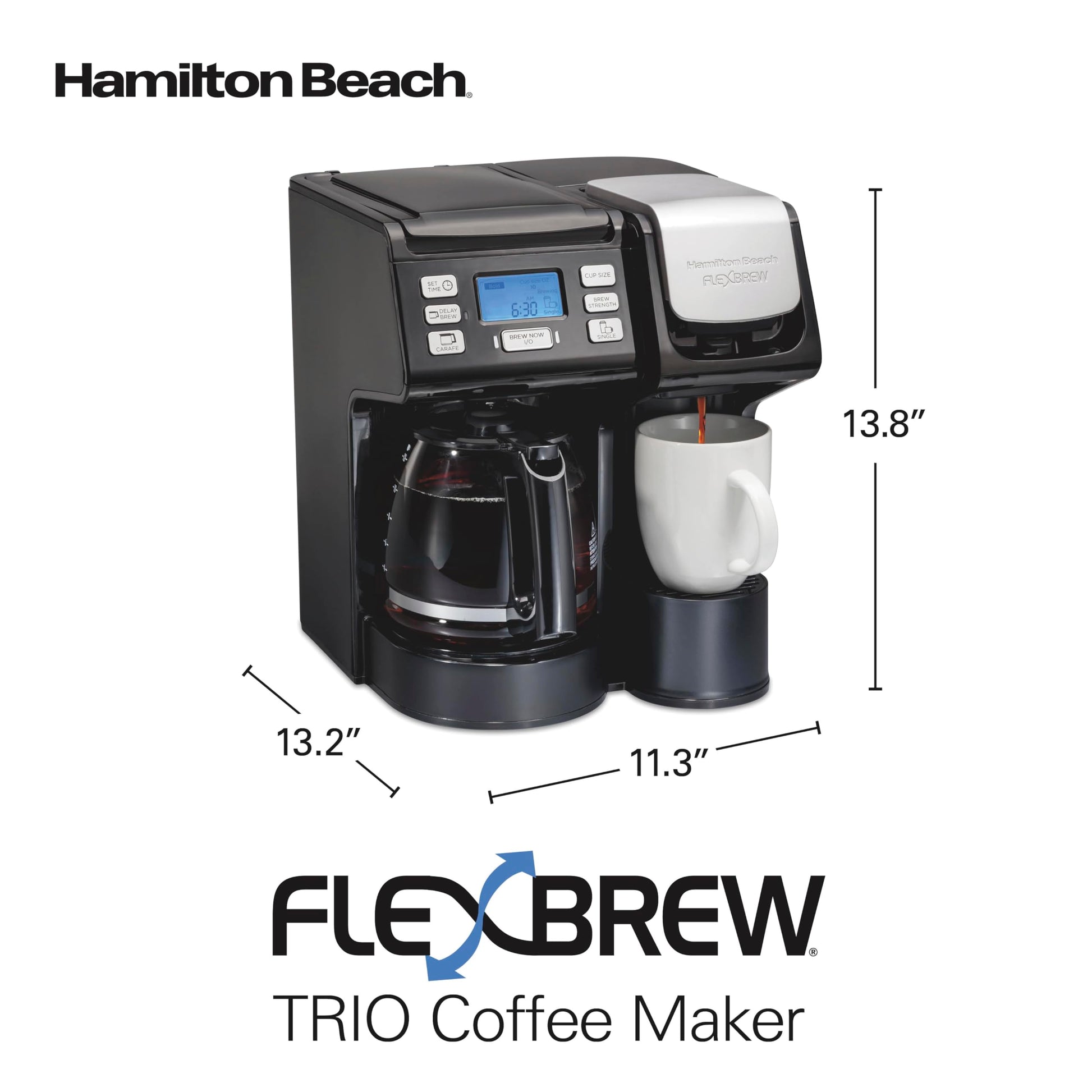 Hamilton Beach FlexBrew Trio 3-Way Coffee Maker, Single Serve & 12 Cup Drip Coffee Maker, Pod & Ground Coffee Compatible, Fast Brewing, Programmable, 56 oz Reservoir, Black (49902C) - Available at All In One Marketplace Canada