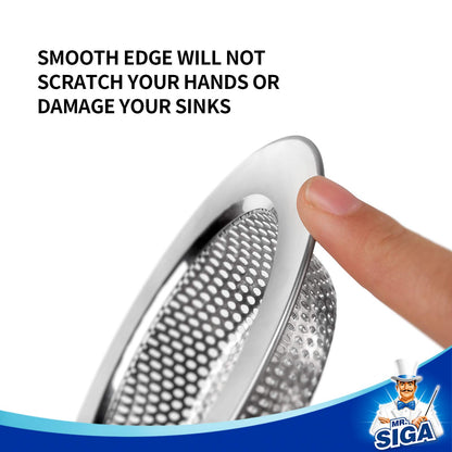 MR.SIGA Kitchen Sink Strainer, Stainless Steel Sink Drain Strainer, Dishwasher Safe, Outer Diameter4.4 inch/11.2cm, Inner Diameter 3 inch/7.6cm, Pack of 3