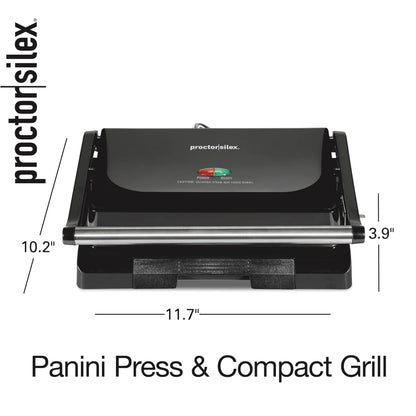 Proctor Silex 4 Serving Panini Press, Sandwich Maker and Compact Indoor Grill, Upright Storage, Easy Clean Nonstick Grids, Black (25440PS) - Available at All In One Marketplace Canada