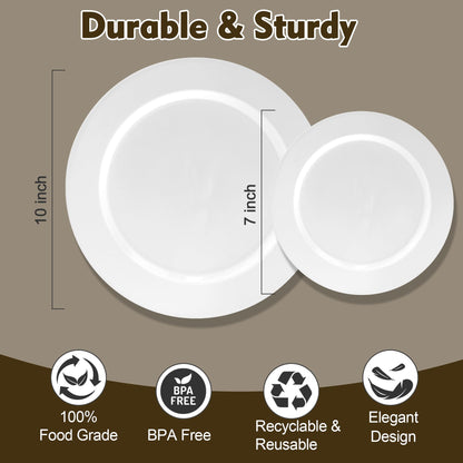 ROCOHANTI 100 PCS White Plastic Plates, White Plates Disposable Include 50 Dinner Plate and 50 Dessert Plate, Heavy Duty plastic plates Perfect for Christmas Party/Holiday/Wedding 🍁 All In One Marketplace Canada