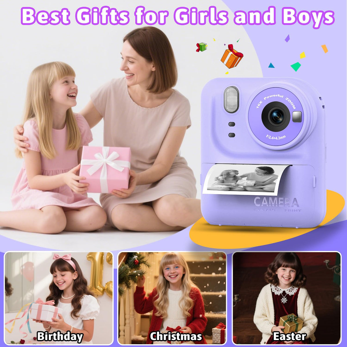 Okaloka Kids Instant Print Camera Toys,1080P HD Toddler Digital Video Camera,Christmas Birthday Gifts for Girls Boys Age 3-12 Year Old - 32G SD Card Included (Purple) 🍁 All In One Marketplace Canada