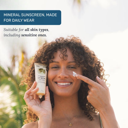 TANIT Moisturizing Mineral Sunscreen SPF 50, 90ml, Broad-Spectrum UVA/UVB Protection, Hydrating Non-Greasy Face & Body Cream with Prickly Pear Seed Oil, Coconut + Vanilla Scent, Vegan, Water-Resistant TANIT