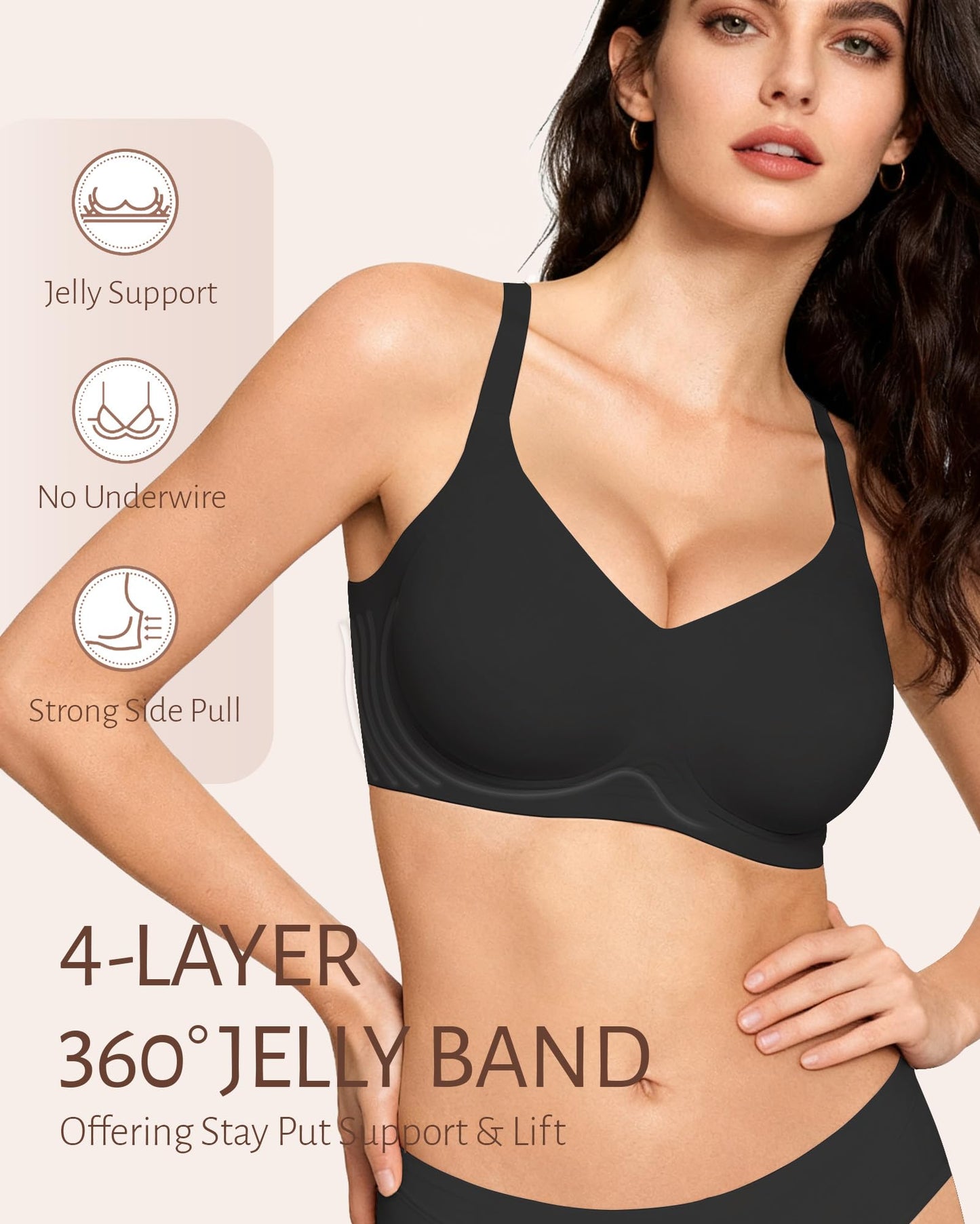 Gailife Womens Jelly Bra for Women Wireless Bras Seamless No Underwire Supportive Full Coverage T-Shirt Bra -New-Black-L