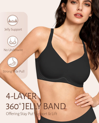 Gailife Womens Jelly Bra for Women Wireless Bras Seamless No Underwire Supportive Full Coverage T-Shirt Bra -New-Black-M
