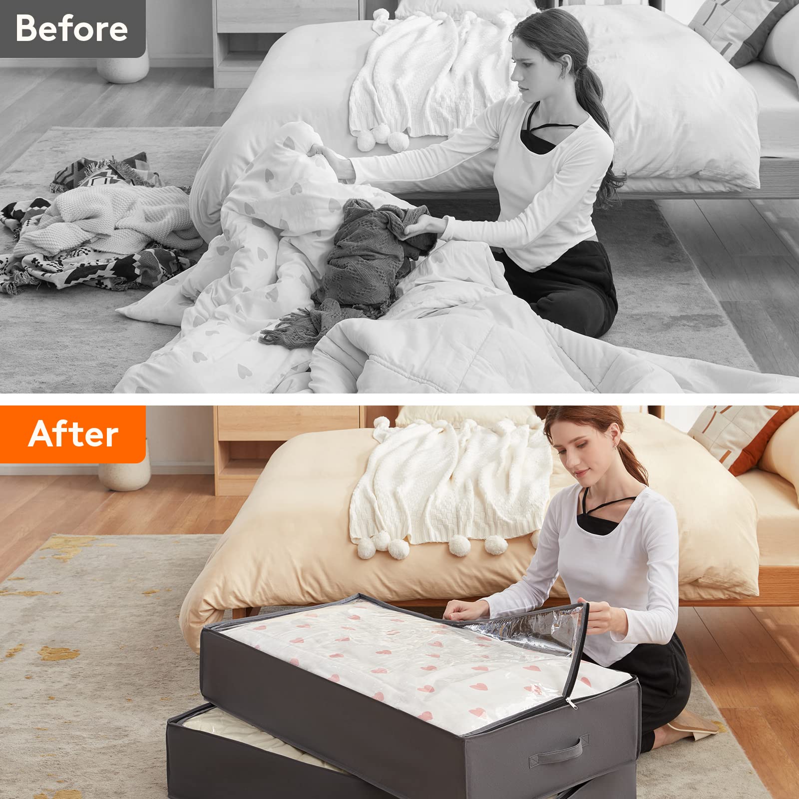 Lifewit 4 Pack 95L Under Bed Storage Bins, Foldable Closet Organizers and Storage Containers,Underbed Storage Bags with Reinforced Handle for Blanket,Clothing,Comforter, Sheets,Wrapping Paper, Grey - Available at All In One Marketplace Canada