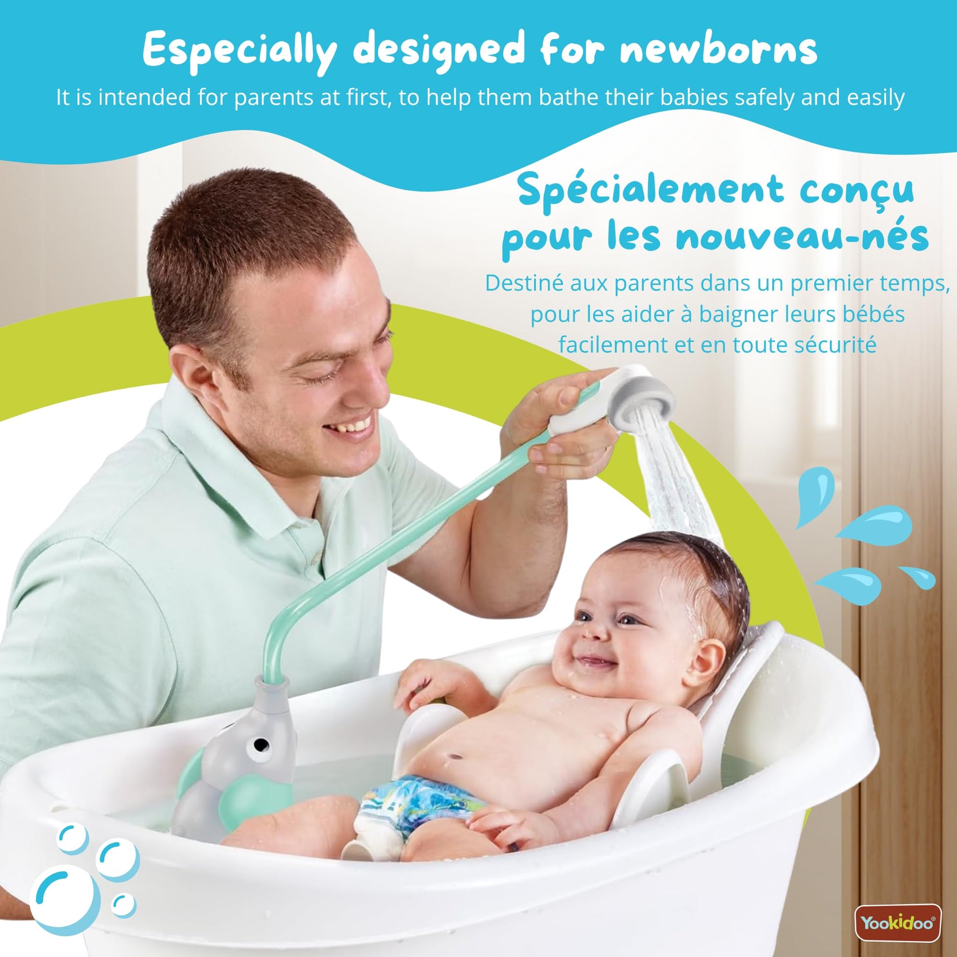 Yookidoo - Elephant Baby Bath Shower Head - Compact & Portable Baby Shower and Toy - Suitable for Newborns, Infants, and Toddlers - from Birth - Teal - 40212 - Available at All In One Marketplace Canada