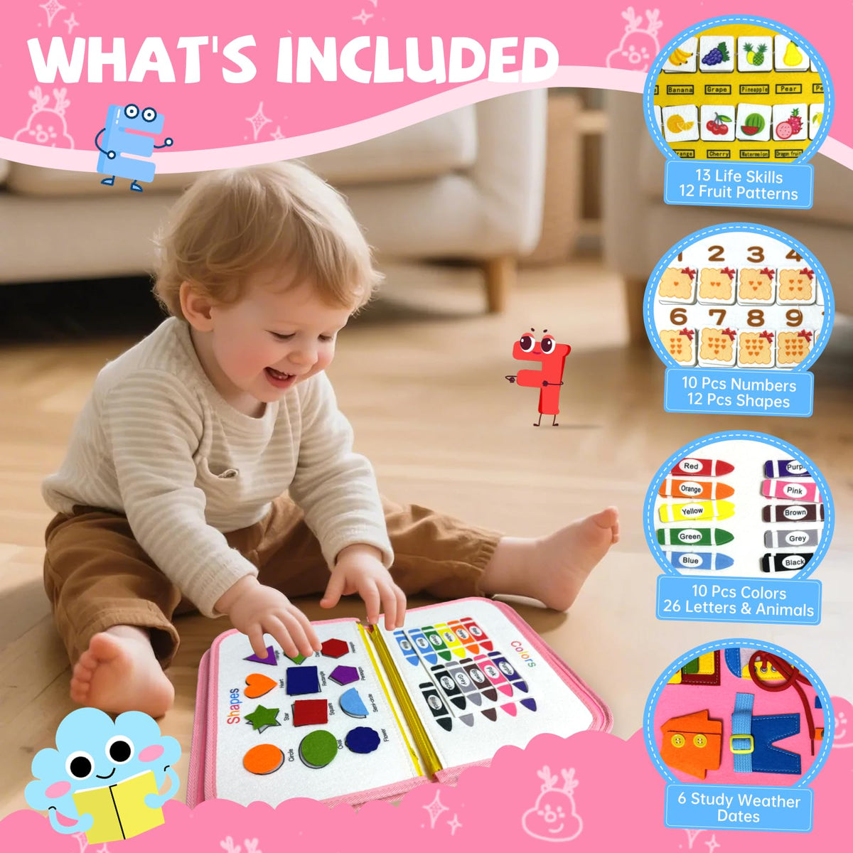 Montessori Activity Busy Book for Toddler - 1 2 3 4 5 Years Old Activity Busy Board Toy, Sensory Board Toy Educational Activities for Fine Motor Skills Learning, Travel Toys for Airplane Car Christmas 🍁 All In One Marketplace Canada