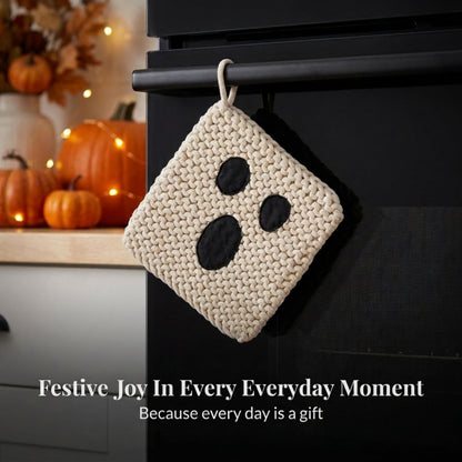 Mud Pie Ghost Halloween Pot Holder, Cotton Crochet Kitchen Hot Pad, 8"