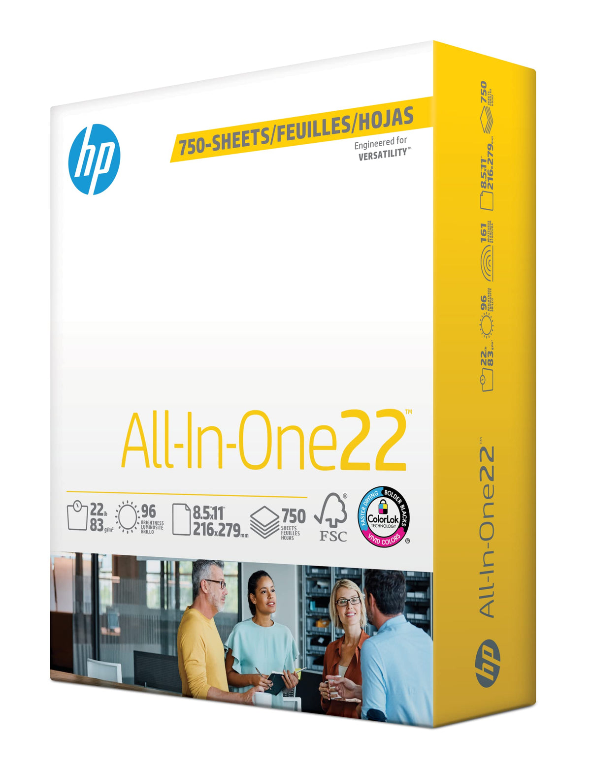 HP Printer Paper 8.5x11 AllInOne 22 lb 1 Bulk Pack 750 Sheets 96 Bright Made in USA FSC Certified Copy Paper HP Compatible 208850R