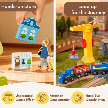 94pcs Wooden Modern City Train Set Track for Kids 3-8 🍁 All In One Marketplace Canada