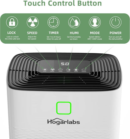 HOGARLABS 34 Pint Smart Dehumidifiers for Home and Basements, with 3 Working Modes, Overflow Protection, and Auto Shut off Restart. Ultra Silent Dehumidifier with Drain Hose and Digital Control Panel. - Available at All In One Marketplace Canada