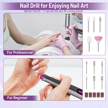 SnnyNyx Cordless Electric Nail Drill 35000 RPM, Professional Portable Nail File for Acrylic Nails & Gel Polish Removal, Low Vibration & Heat E-file with 11 Drill Bits, Salon-Quality Manicure Pedicure Kit (Matte Gray) - Available at All In One Marketplace Canada