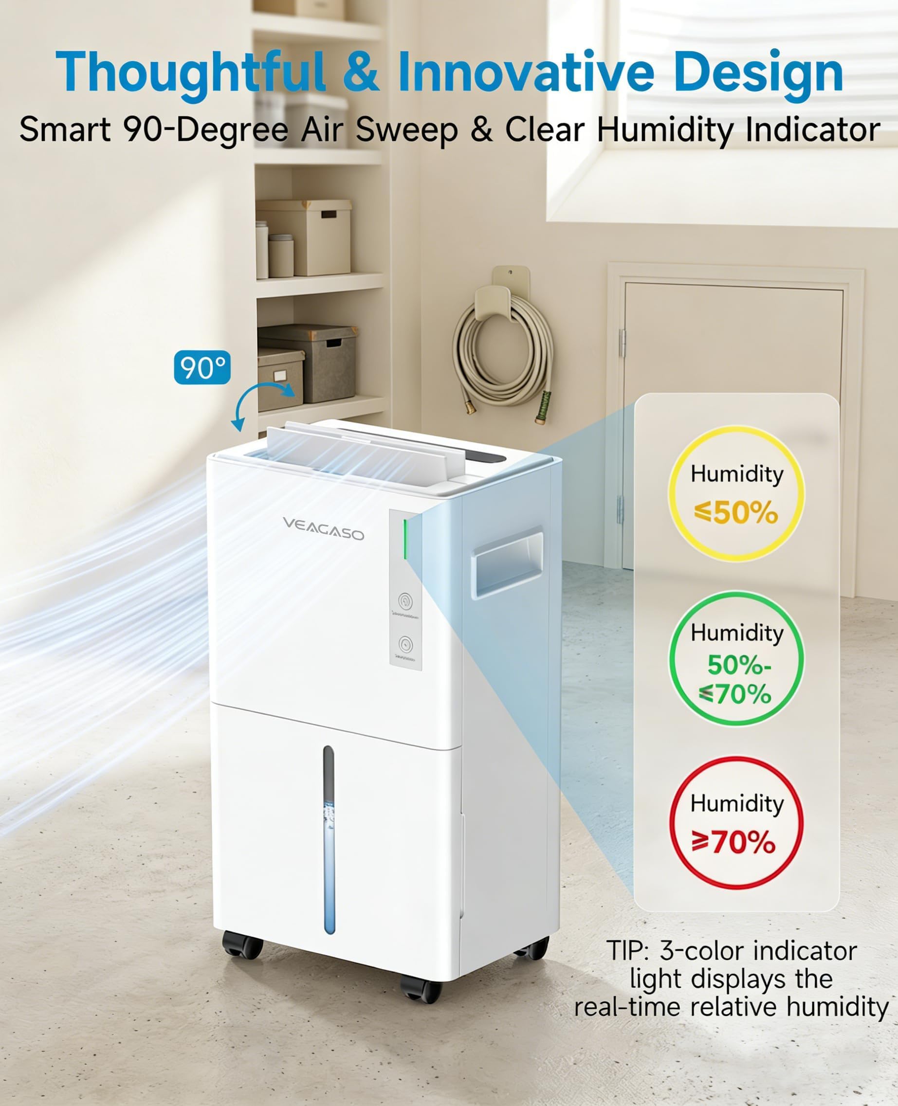VEAGASO 1500 Sq.Ft Dehumidifier, 21 Pints Dehumidifiers for Basemens with Drain Hose & Humidity Control, Quiet Operation Dehumidifiers for Home, RV, Bathroom, Bedroom - 3 Modes & 24H Timer - Available at All In One Marketplace Canada