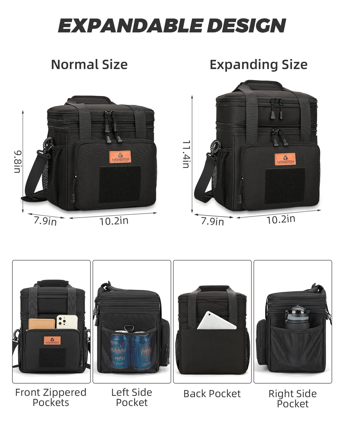 Double Deck Large Tactical Lunch Bag for Adults, Leakproof Insulated Lunch Bag with Shoulder Strap, Lunch Cooler Box for Men Work Outdoor Picnic Trips,Black - Available at All In One Marketplace Canada