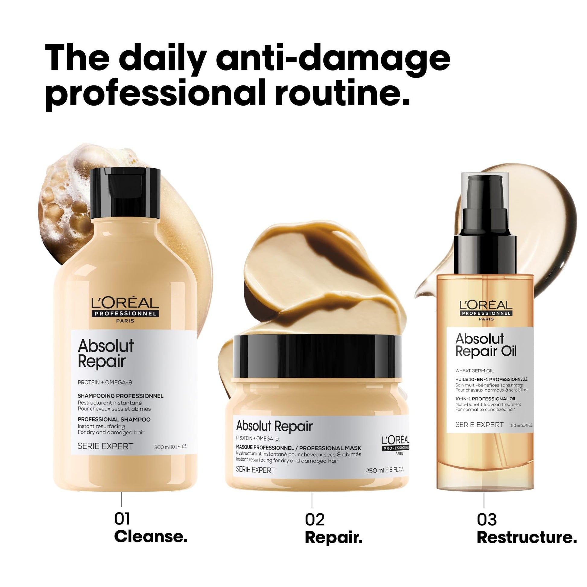 L'Oreal Professionnel Absolut Repair Shampoo, Repairing Shampoo for Dry & Damaged Hair, Restructures & Adds Shine, With Protein & Omega 9 - Available at All In One Marketplace Canada