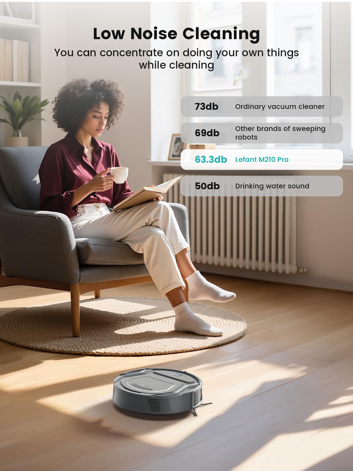 Lefant M210Pro Robot Vacuum Cleaner, 6 Cleaning Modes, 200 Mins Runtime, 4000Pa Suction, SmartSense Technology, Multi-Surface Cleaning, Ideal for Pet Hair and Hard Floor - Available at All In One Marketplace Canada