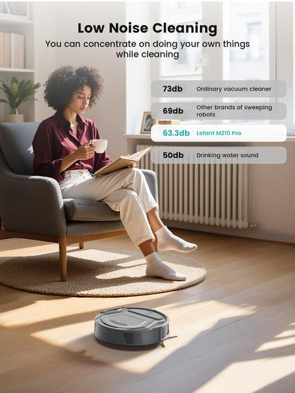 Lefant M210Pro Robot Vacuum Cleaner, 6 Cleaning Modes, 200 Mins Runtime, 4000Pa Suction, SmartSense Technology, Multi-Surface Cleaning, Ideal for Pet Hair and Hard Floor - Available at All In One Marketplace Canada
