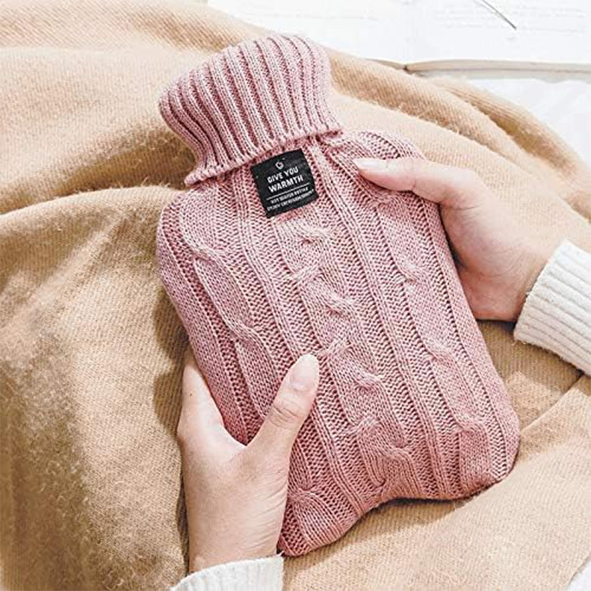 Hot Water Bag, Hot Water Bottle 2 Liters, Heat Up and Refreezable Hot Cold Pack with Knit Cover, Winter Warmer for Pain Relief Hot Cold Therapy (Pink) 🍁 All In One Marketplace Canada