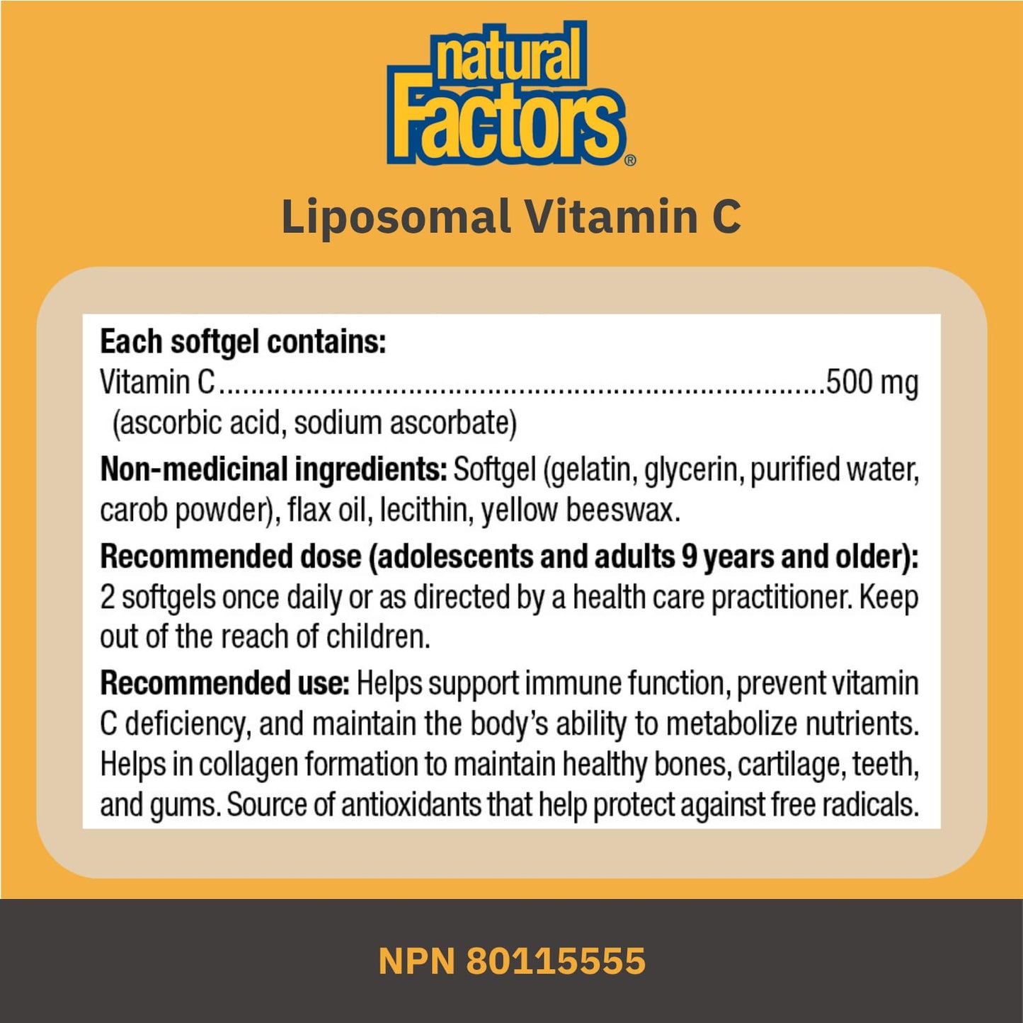 Natural Factors Liposomal Vitamin C, HIGH ABSORPTION, 180 Liquid Softgels, 1000 mg per Serving (2 Softgels), Immune Support, Antioxidants, Proudly Canadian - Available at All In One Marketplace Canada