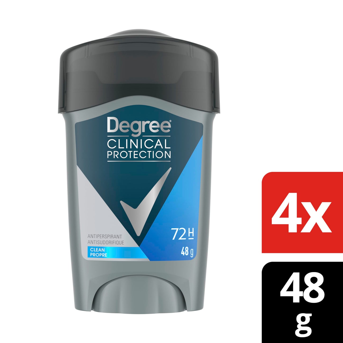 Degree Men Clinical Protection Antiperspirant Deodorant, Clean, for 72-hour Sweat & Odour Protection, 48g (Pack of 4) - Available at All In One Marketplace Canada