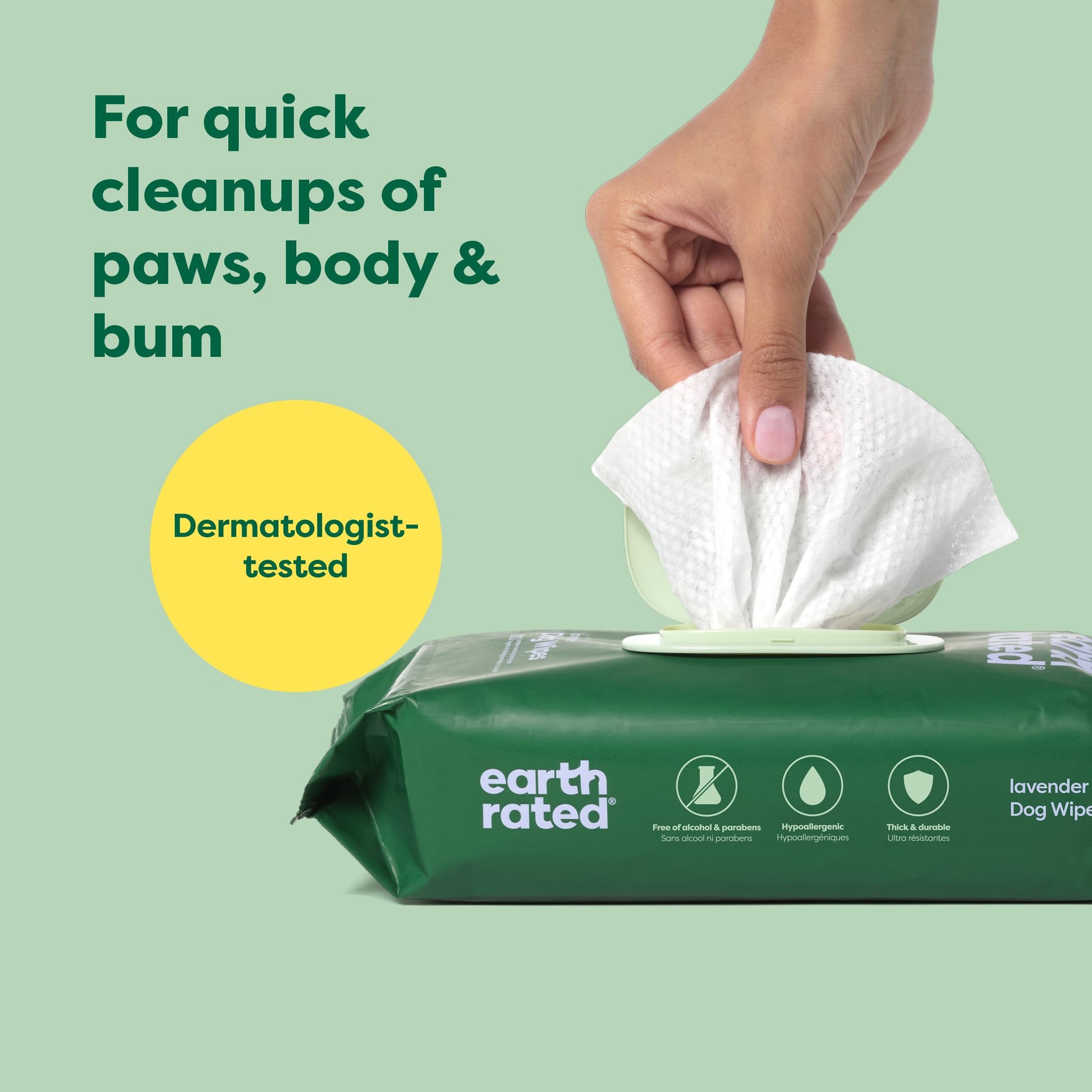 Earth Rated (A Canadian Company) Dog Wipes, Hypoallergenic, Cleaning and Hydrating, for Grooming Paws, Body and Butt, Lavender Scented, 400 Count