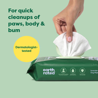 Earth Rated (A Canadian Company) Dog Wipes, Hypoallergenic, Cleaning and Hydrating, for Grooming Paws, Body and Butt, Lavender Scented, 400 Count