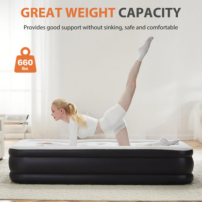 Sweetcrispy Twin Air Mattress, 18" Inflatable Blow Up Airbed with Built-in High Capacity Pump, Double Height, Non-Slip Bottom Design, Weight Capacity 660 lbs Air Bed for Home or Camping Sweetcrispy