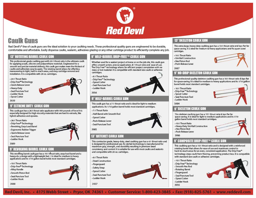 Red Devil 3989 9" Extreme Duty Caulk Gun - Thrust Ratio 26:1,Black